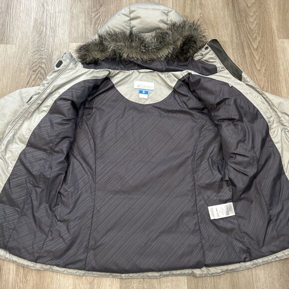 Columbia Omni Shield Puffer Jacket Womens Medium Hooded Down Faux Fur Gray Coat - Picture 8 of 13